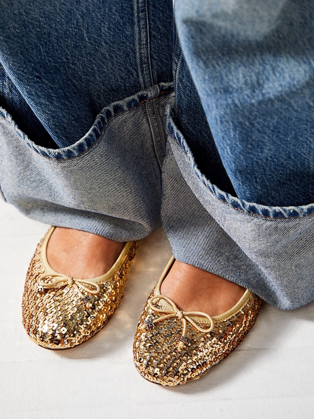 NWOT Sam Edelman Felicia Luxe Glitter Sequin Ballet Flats Bow Gold Metallic 9.5 - Picture 2 of 8